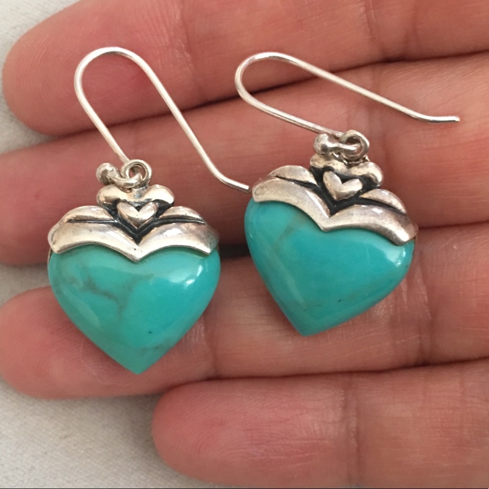 Turquoise heart sterling silver earrings